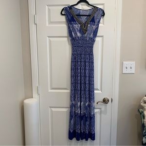 Blue and White Patterned Maxi Dress
